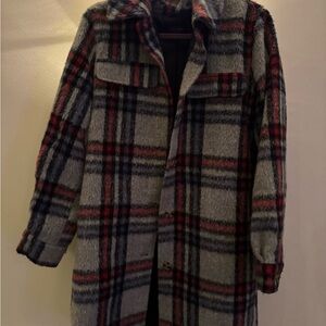 CoffeeShop Red and Gray Plaid Coat